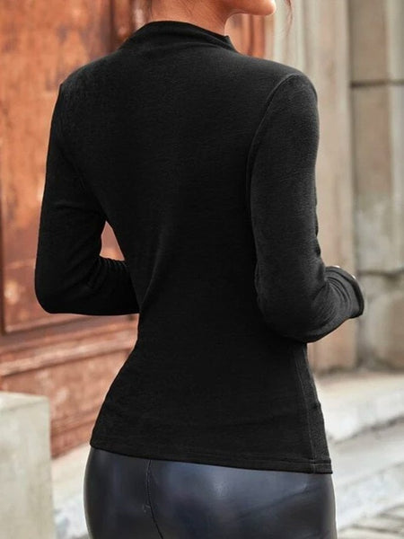 Cool Long Sleeve Plain Black Top