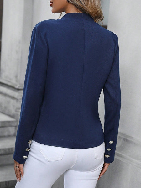 Navy Plain Long Sleeve Outerwear