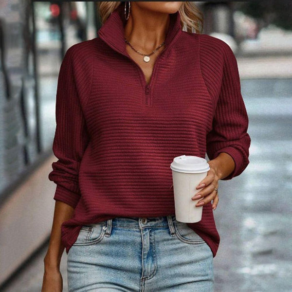 Burgundy V-Neck Long Sleeve Plain Top