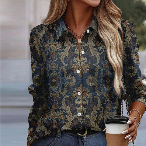 Retro Long Sleeve Print Shirt