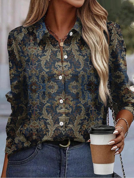 Retro Long Sleeve Print Shirt