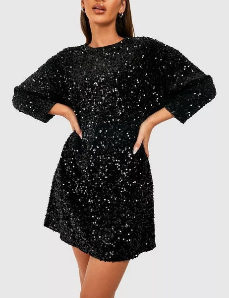 Sequined Tie-Back Dress With Bow