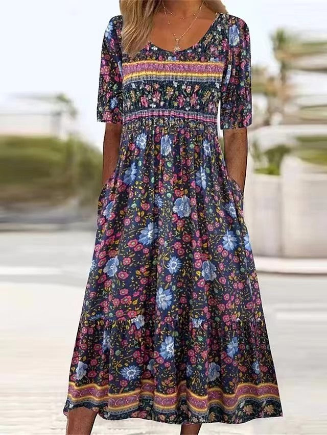 Boho Floral Midi Dress – goodies-us