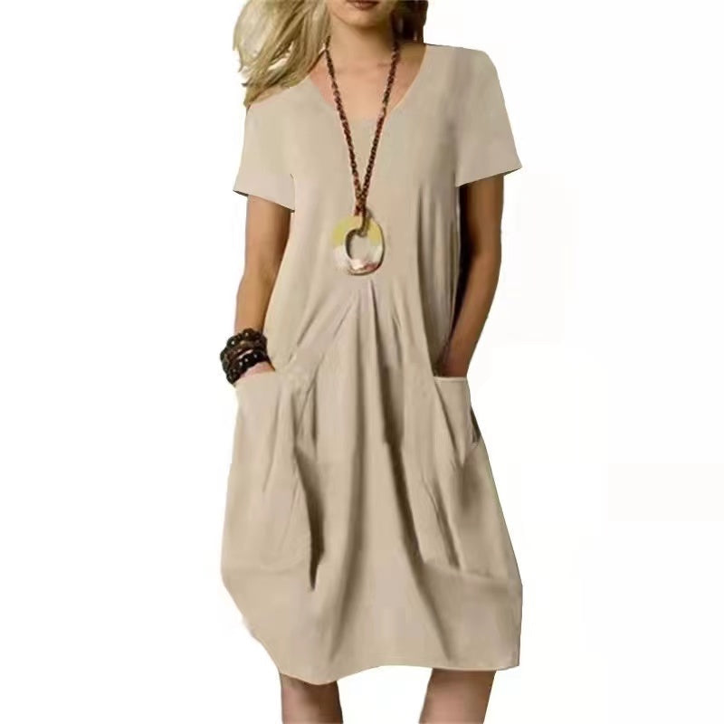 Plain Half Sleeve Midi Dress – goodies-us