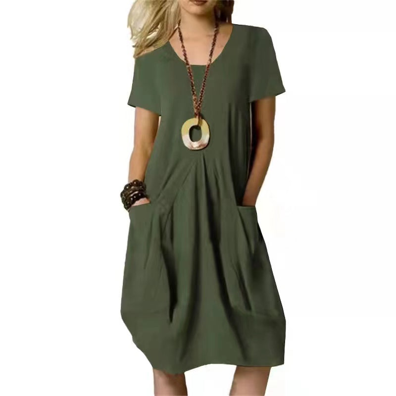 Plain Half Sleeve Midi Dress – goodies-us