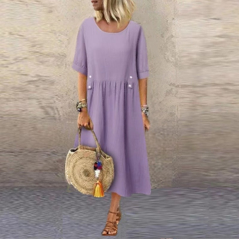 Purple Short Sleeve Midi Dress – goodies-us