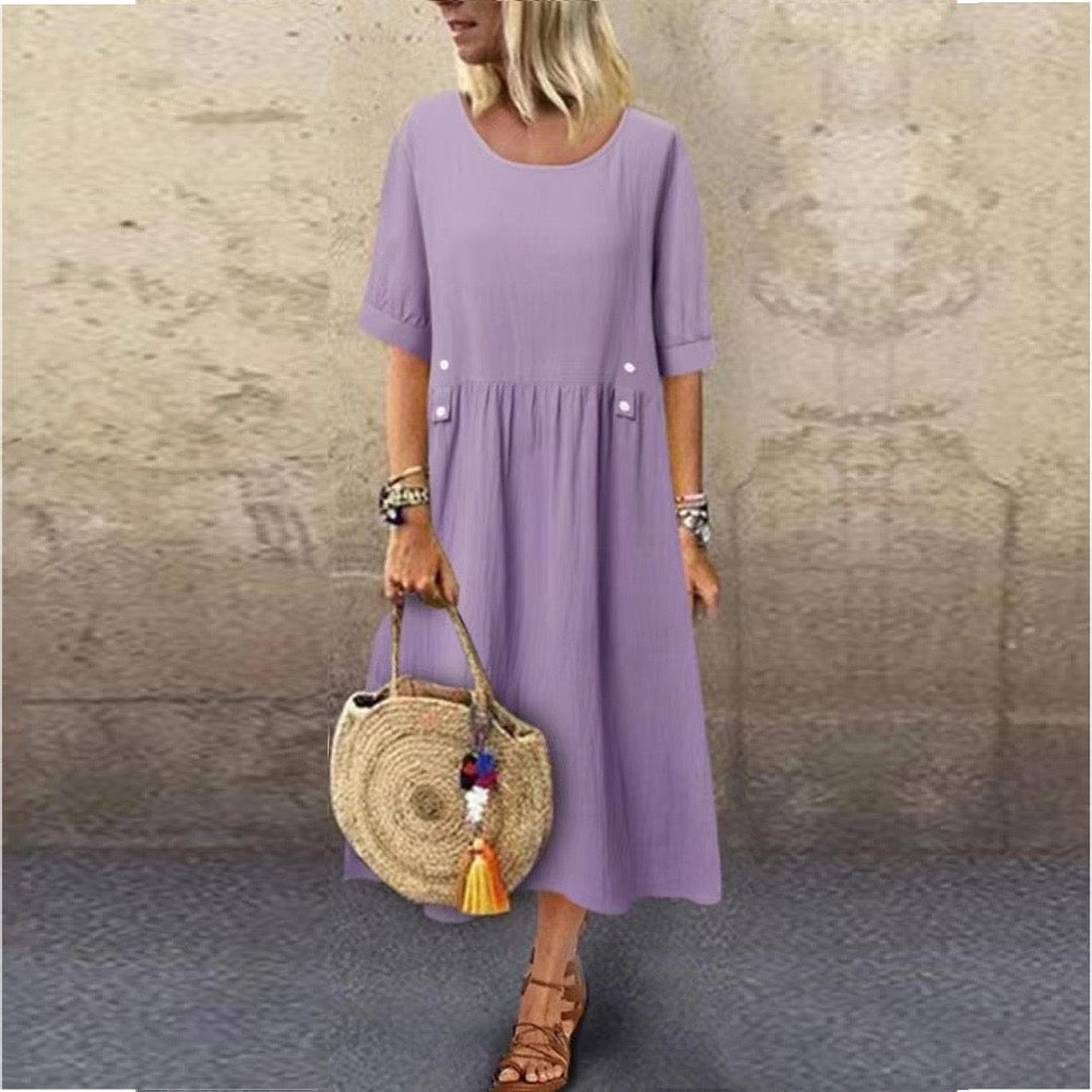 Purple Short Sleeve Midi Dress – goodies-us