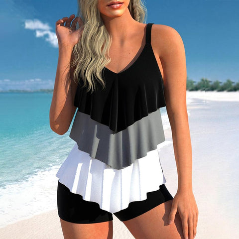 Black And White Color Block Swimwear