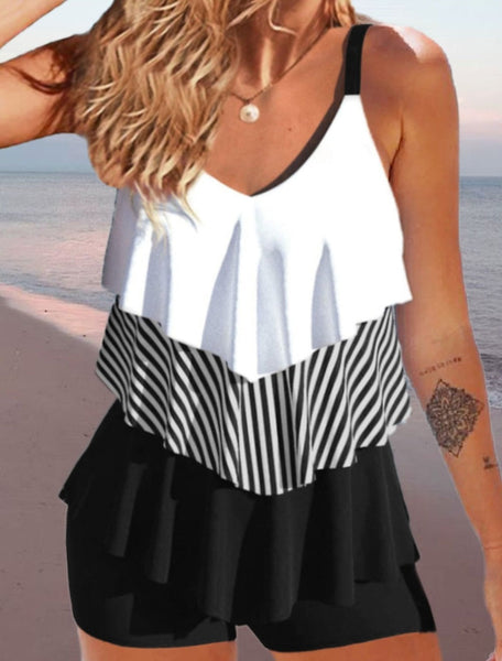 Comfy Sleeveless Color Block Swimwear