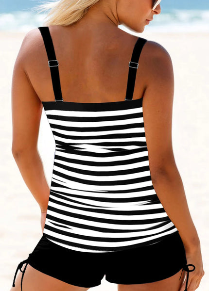 Black And White Striped Sleeveless Swimwear