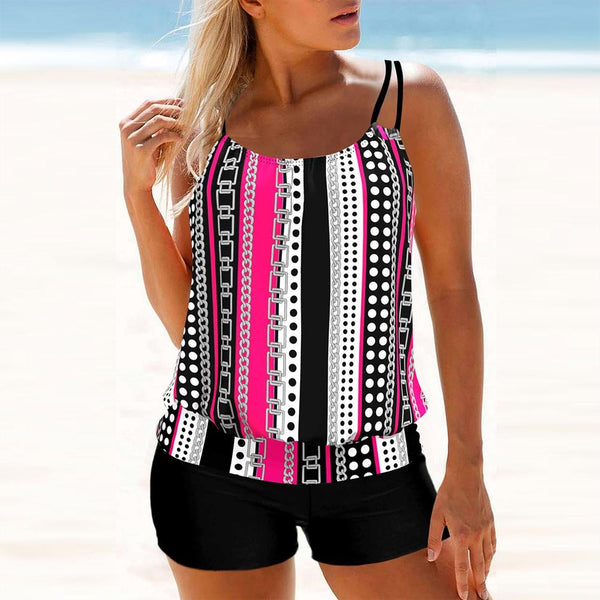 Rose Red Print Sleeveless Swimwear