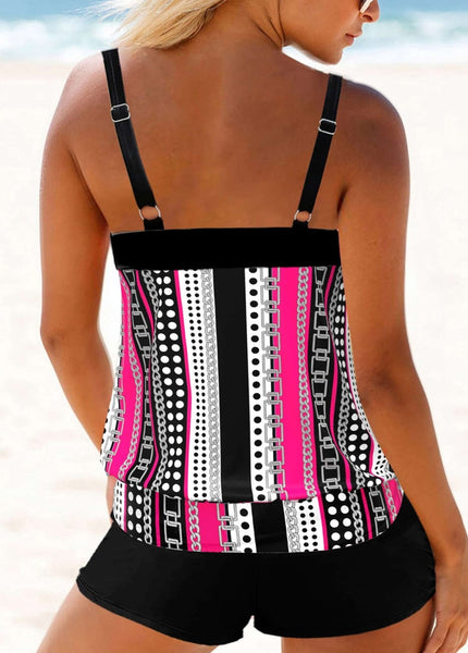 Rose Red Print Sleeveless Swimwear