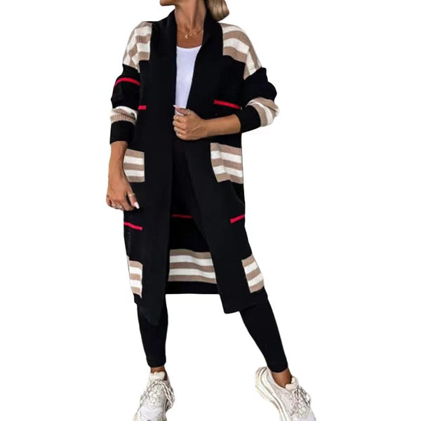 Striped long-sleeved cardigan with an open front