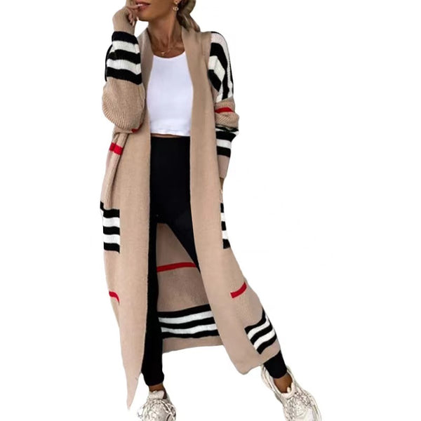 Striped long-sleeved cardigan with an open front