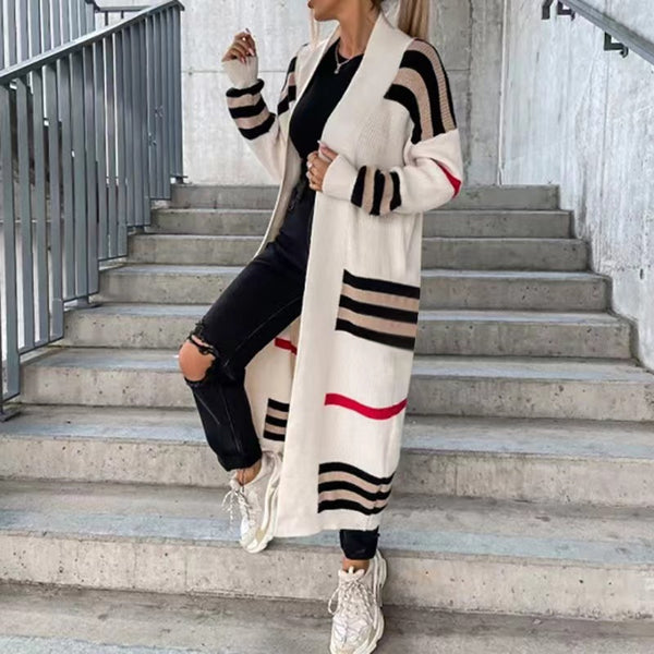 Striped long-sleeved cardigan with an open front