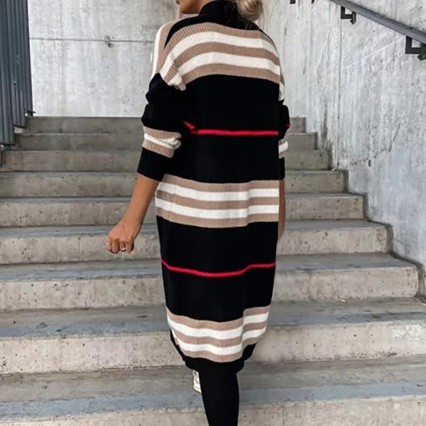 Striped long-sleeved cardigan with an open front