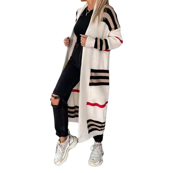 Striped long-sleeved cardigan with an open front