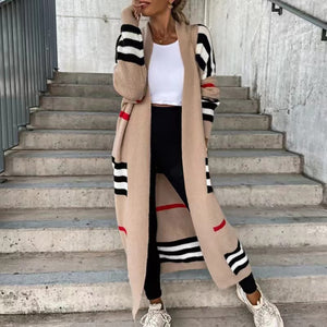 Striped long-sleeved cardigan with an open front