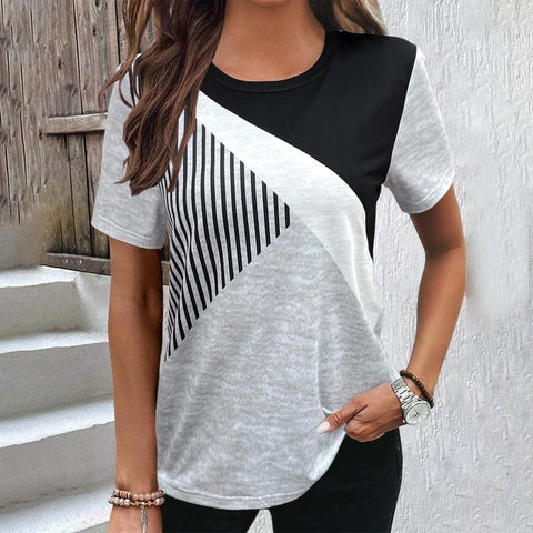 Color Block Short Sleeves Top