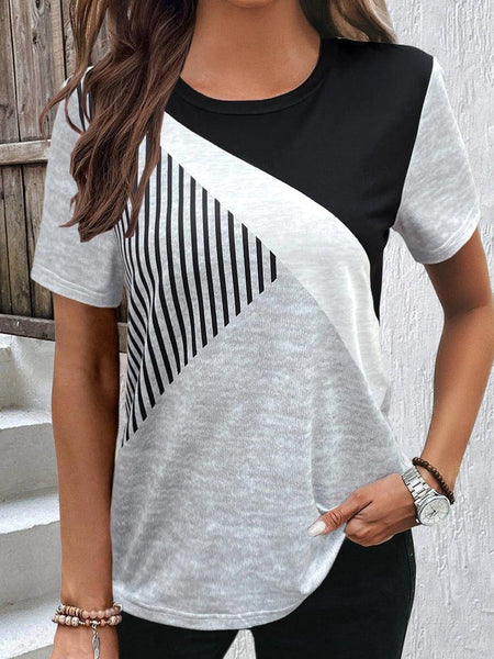 Color Block Short Sleeves Top