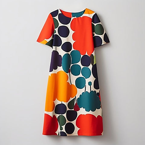 Attractive Short Sleeve Print Midi Dress