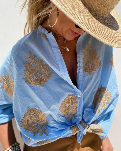 Vintage Color Print Long Sleeve Shirt