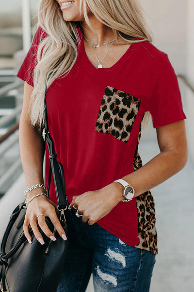 Wihte Leopard Printed Splicing T-Shirt