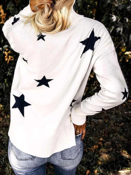 White Long Sleeve Jacquard Sweater