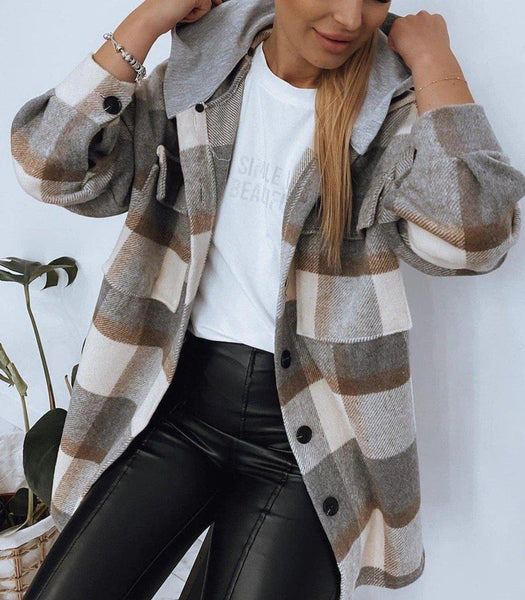 Everyday Front Pocket Plaid Hoodie Cardigan Jacket