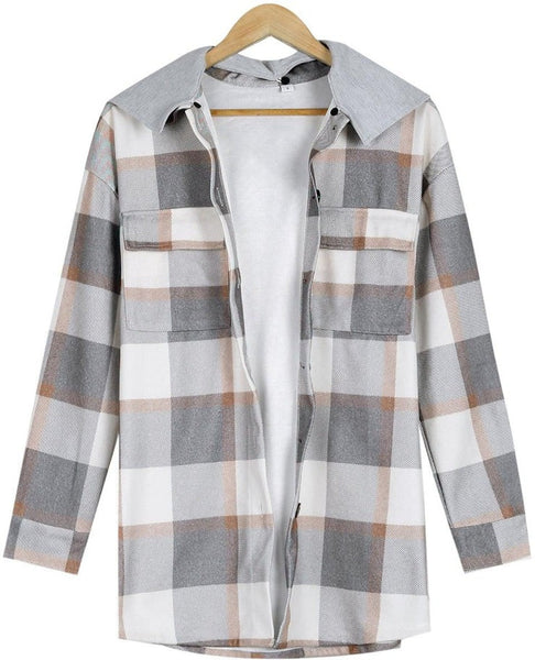 Everyday Front Pocket Plaid Hoodie Cardigan Jacket