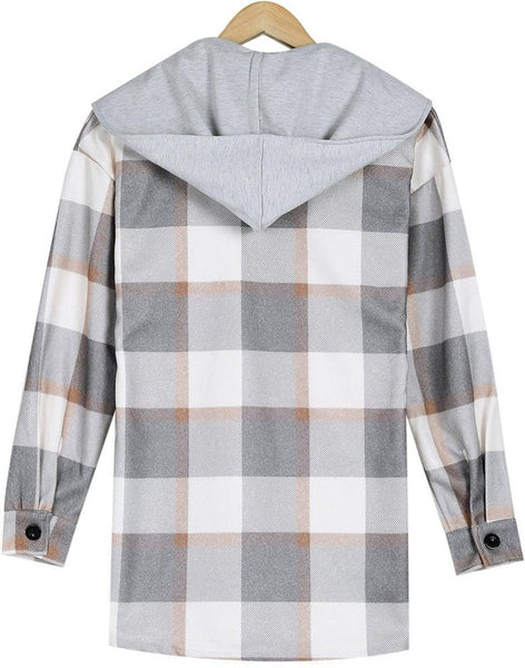 Everyday Front Pocket Plaid Hoodie Cardigan Jacket