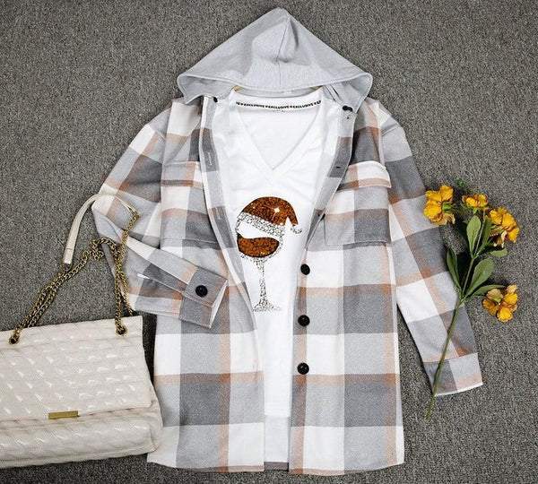 Everyday Front Pocket Plaid Hoodie Cardigan Jacket