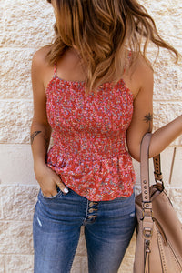 Floral Print Smocked Flounce Spaghetti Strap Camisole