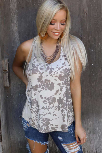 Cow Print Racerback Tank Top