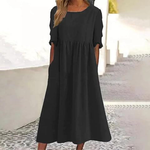 Cool Black Plain Midi Dress