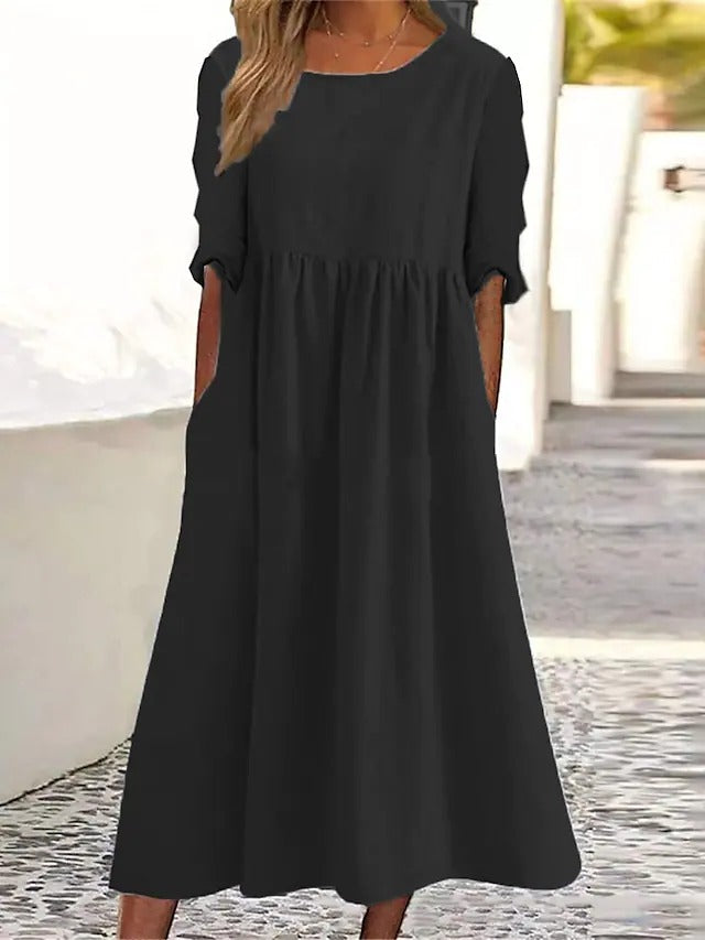 Cool Black Plain Midi Dress – goodies-us