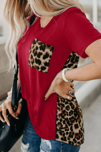 Wihte Leopard Printed Splicing T-Shirt