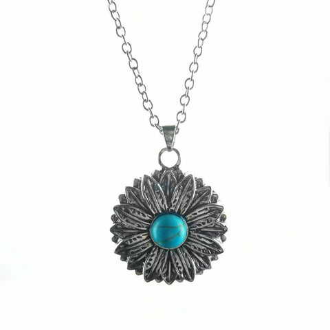 Blue turquoise sunflower necklace