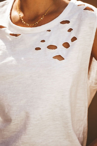 Broken Hole Detail Sleeveless Crew Neck Tank Top