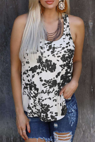 Cow Print Racerback Tank Top