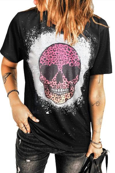 Western Pattern Leopard Letter Print Short Sleeve T-shirt