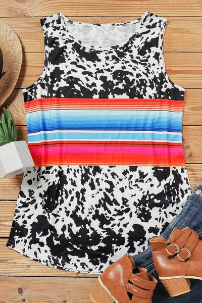 Multicolor Cow Serape Tank Top