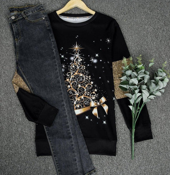 A Glam Christmas Luxe Gold Print Starry Christmas Top