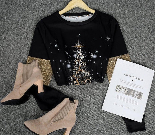 A Glam Christmas Luxe Gold Print Starry Christmas Top