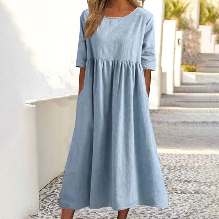 Relaxed Chambray Side Pocket Midi Dress – goodies-us