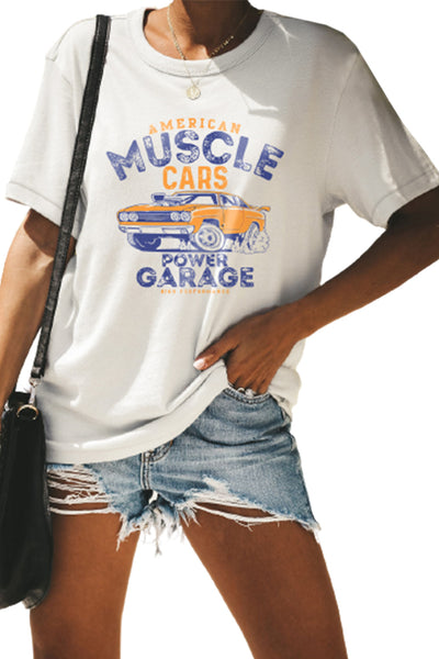 Casual Letter and Car Print Graphic Tee