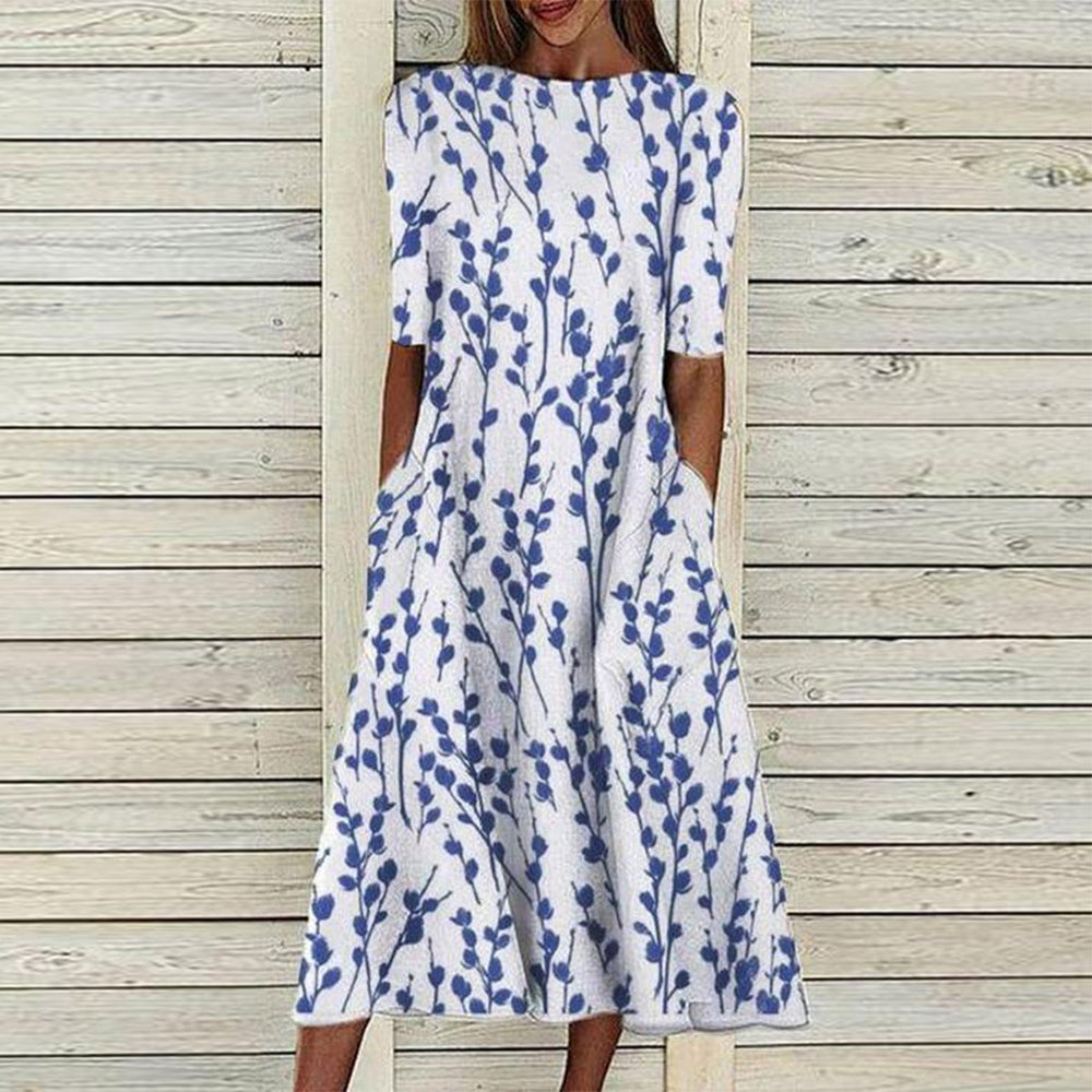 Stylish Short Sleeve Print Midi Dress – goodies-us