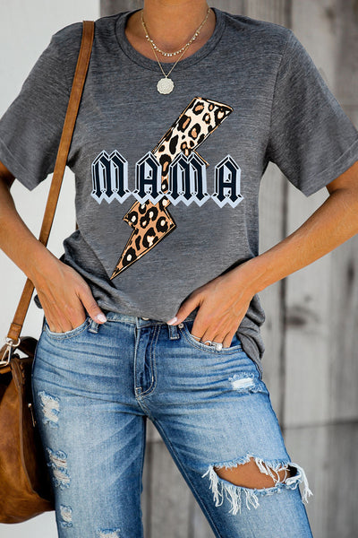 Mama Letter Leopard Print Graphic T-Shirt