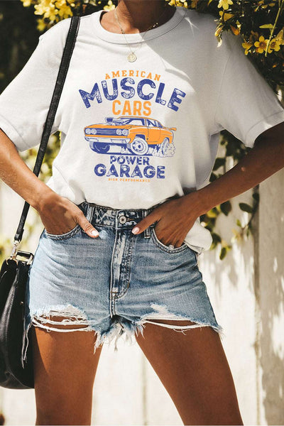 Casual Letter and Car Print Graphic Tee