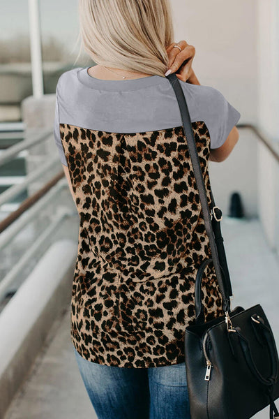 Wihte Leopard Printed Splicing T-Shirt